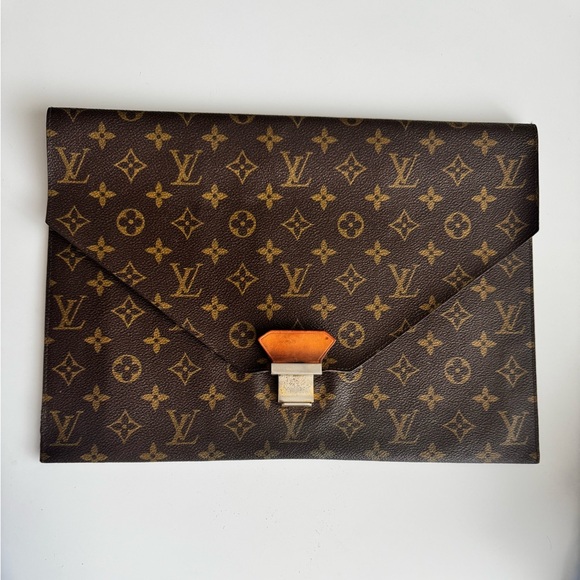 Louis Vuitton Vintage Monogram Canvas Poche Plate Envelope Clutch Crossbody COA - Picture 1 of 17